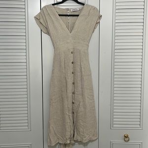 Petal + Pup Beige Linen Button MIDI Dress